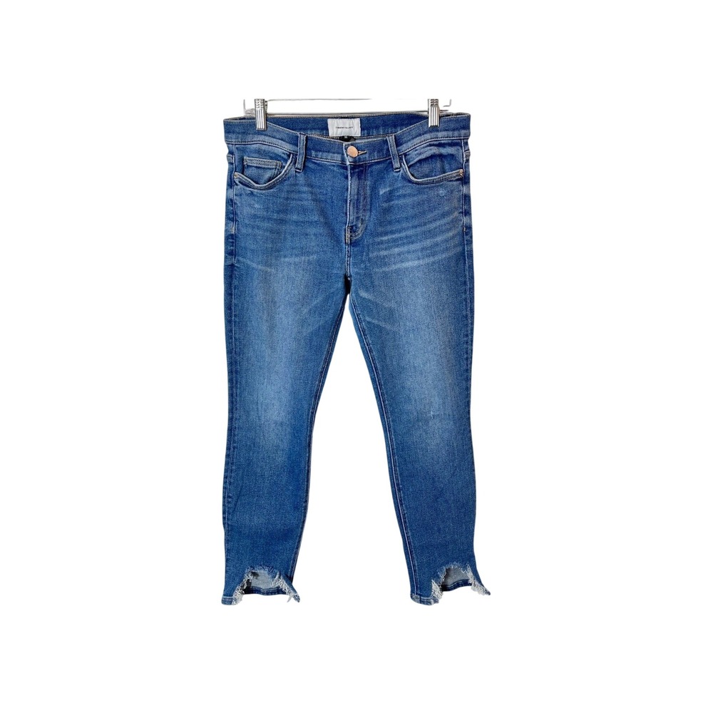 Current/Elliott Skinny Jeans Womens 32 Blue Step Hem Raw Edge Stretch Denim